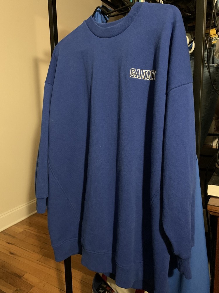 RARE Organic Cotton GANNI Oversized Blue Dropped Shoulder Sweatshirt XS