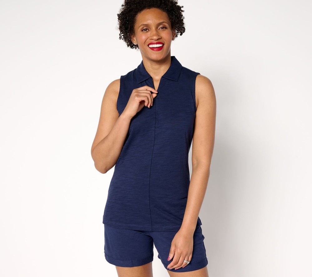 Belle by Kim Gravel Women's Top Sz XS Body Slub Knit Half Zip Blue A688050