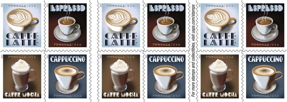 100 USPS Espresso Drinks Stamps 2021 Coffee Theme MNH Self Adhesive