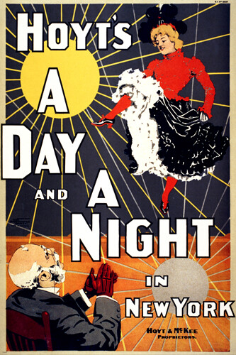 A DAY & A NIGHT IN NEW YORK 1898 vintage art poster 20x30 dancing DECORATIVE