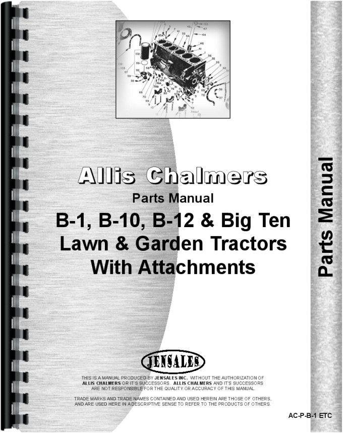 Allis Chalmers B-1 B-10 B-12 Tractor Parts Manual AC-P-B-1 ETC  