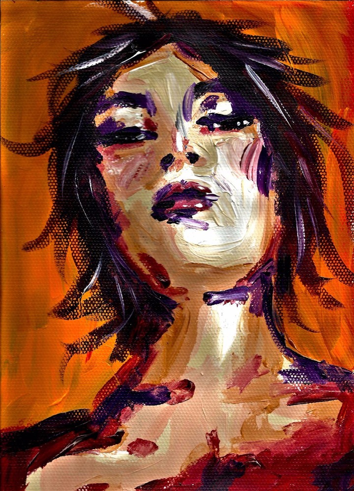 Abstract 8x11 acrylic Fatale girl portrait by artist Anninos-image
