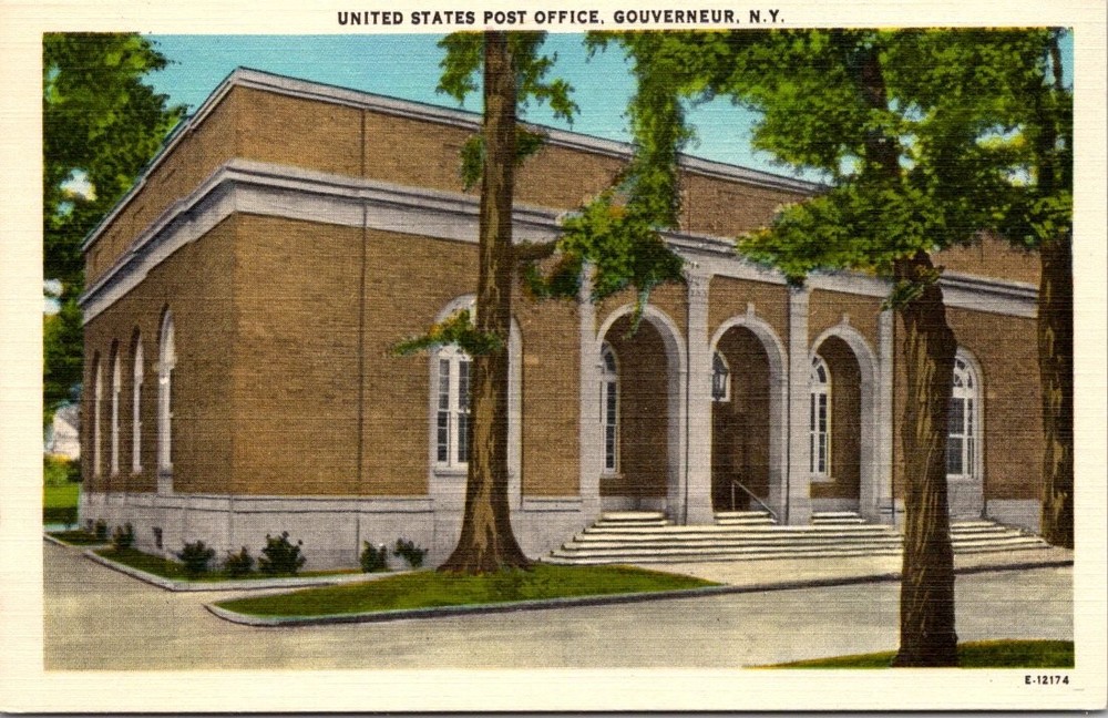 Gouverneur NY United States Post Office Linen Postcard Wm. Jubb Co. E-12174