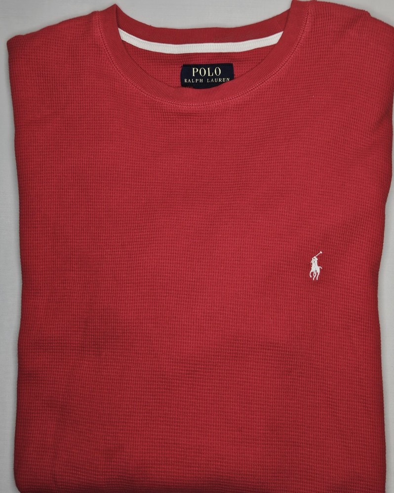 Mens Polo Ralph Lauren Long Sleeve Red Crewneck Thermal Shirt Size XL - EUC