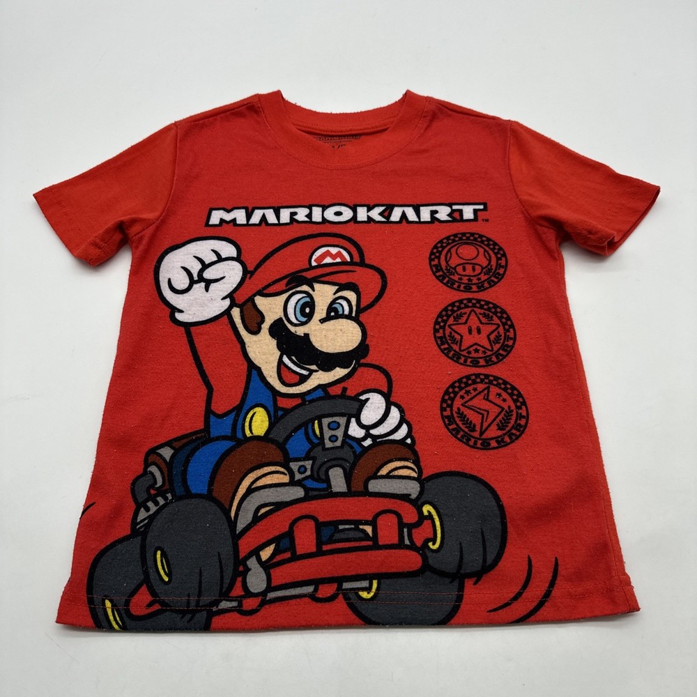 Mario kart T-shirt Youth Boys Size 4/5 Y Red Graphic Print Logo .#37218