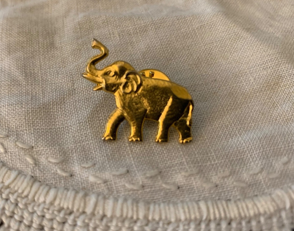 Gold Tone Elephant Lapel Pin Tie Tack Cute Animal Good Luck Jewelry Vintage