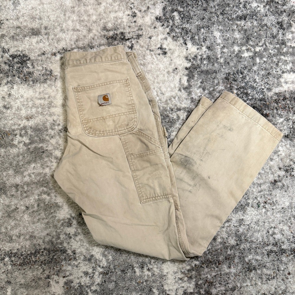 Carhartt B324 FOK Relaxed Fit Carpenter Pants Mens 30x32 Khaki Tan Cotton Work