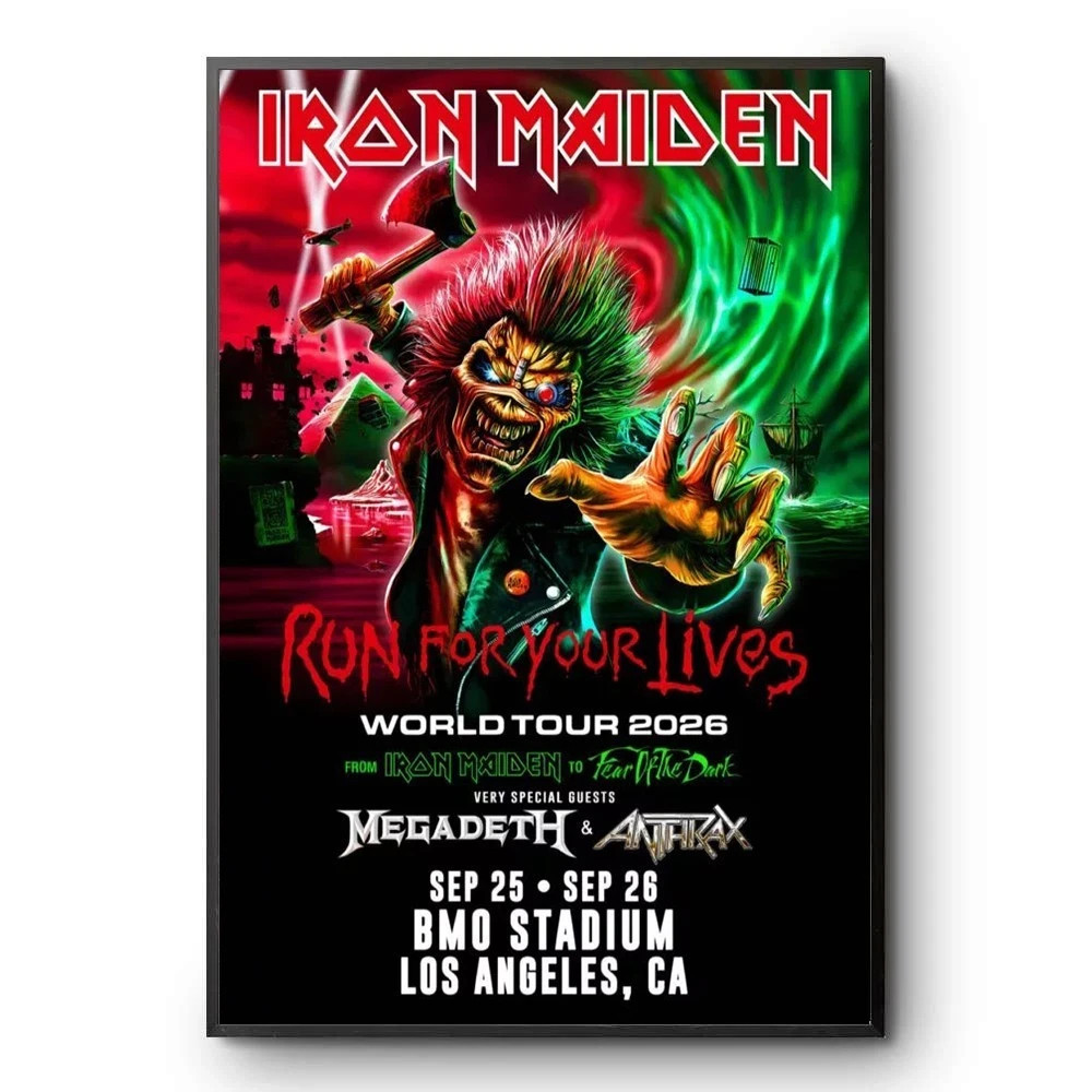 Iron Maiden Run For Your Lives Tour 2026 Poster – Metal Band Wall Art – Concert