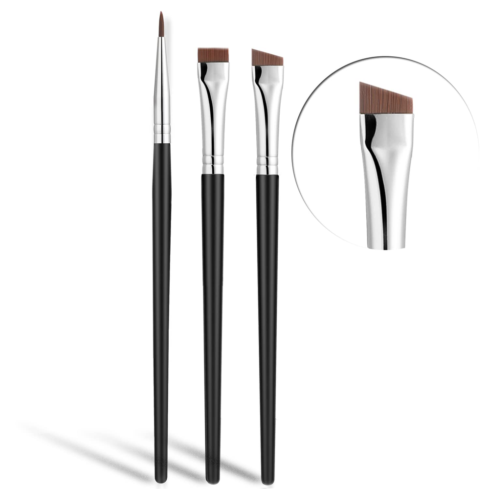 3 Pack Fine Angled Eyeliner Brushes Ultra Thin Slanted Flat Angle Cosmetic Tool