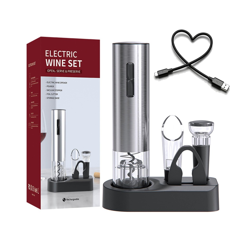 5-in-1 Electric Wine Opener with Rechargeable Charging Base – Effortlessly Extract Corks in Seconds, Preserve Wine, and More – Ultimate Wine Accessory for Every Enthusiast