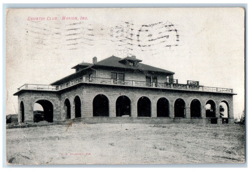 1908 Country Club Building Marion Indiana IN Posted Antique Postcard