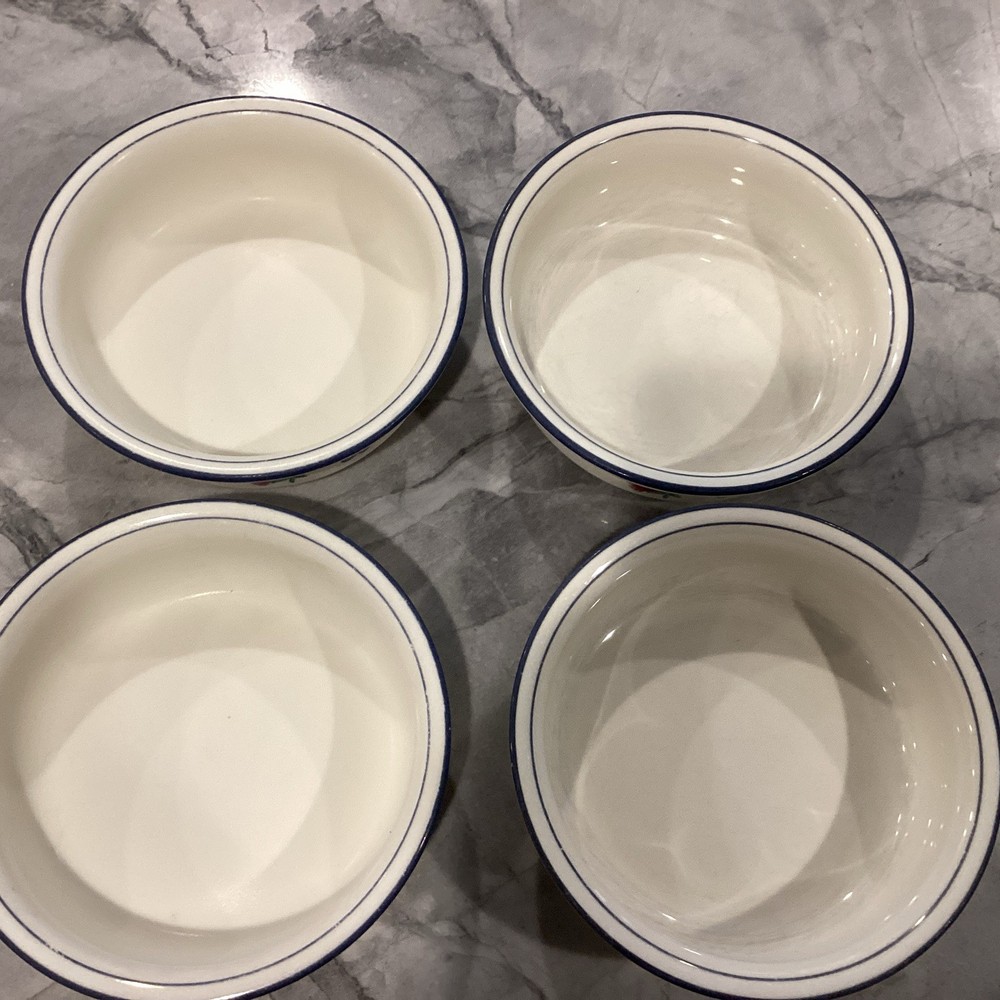 4-Lenox Chinastone Poppies On Blue Cereal/Soup Bowls 6 1/4” Usa