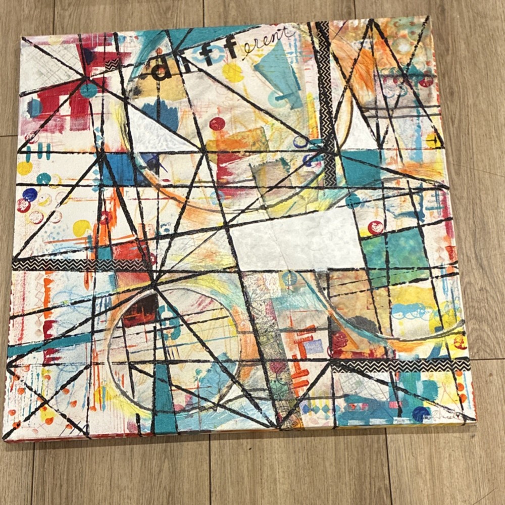 Abstract Geometric Acrylic Painting on Canvas Signed 'Different' Art