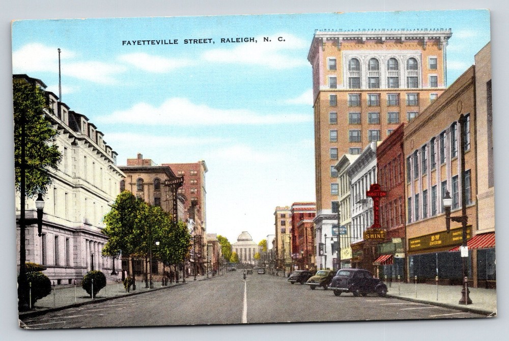 Raleigh North Carolina~Fayetteville St Road View~Capitol Bldg~Signs~Linen PC