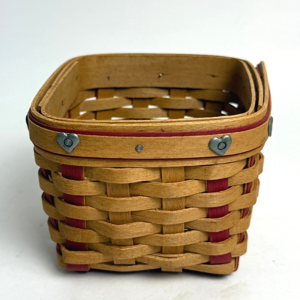 Longaberger Small Sweetest Gift Basket 2002 Red Accent Heart Tacks Handwoven