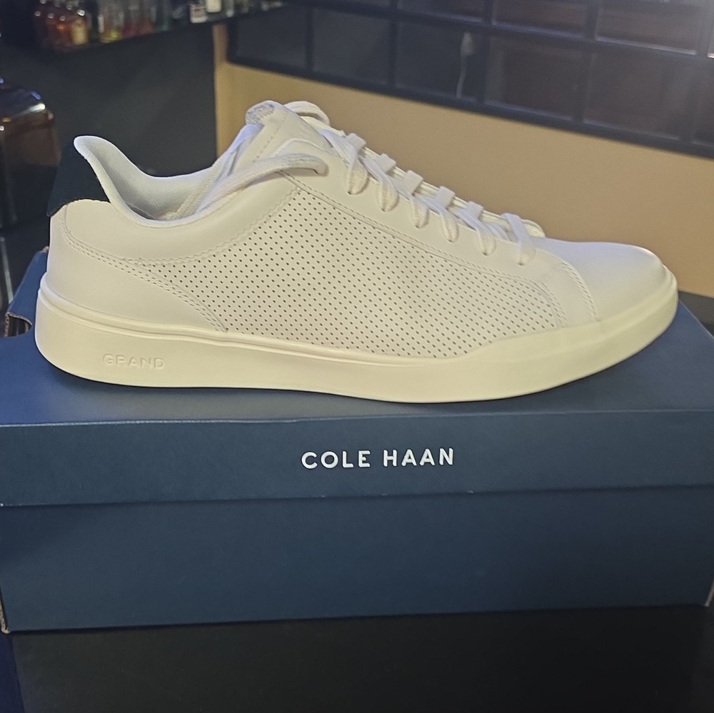 Cole Haan Grand Men’s White Leather Lace-Up Sneakers US 12 D Rubber Sole