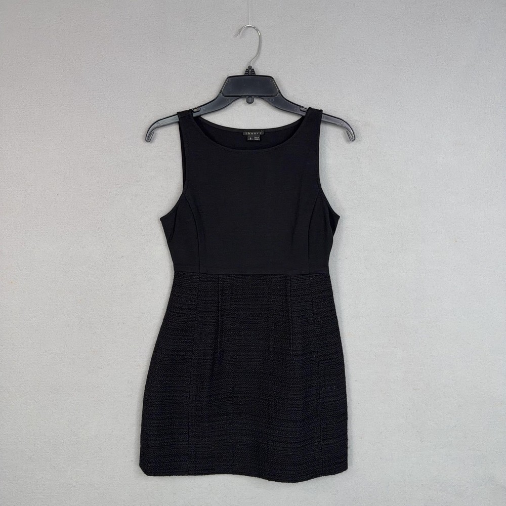 Theory Dress Womens 6 Black Sleeveless Textured Mini Classic Office Evening LBD