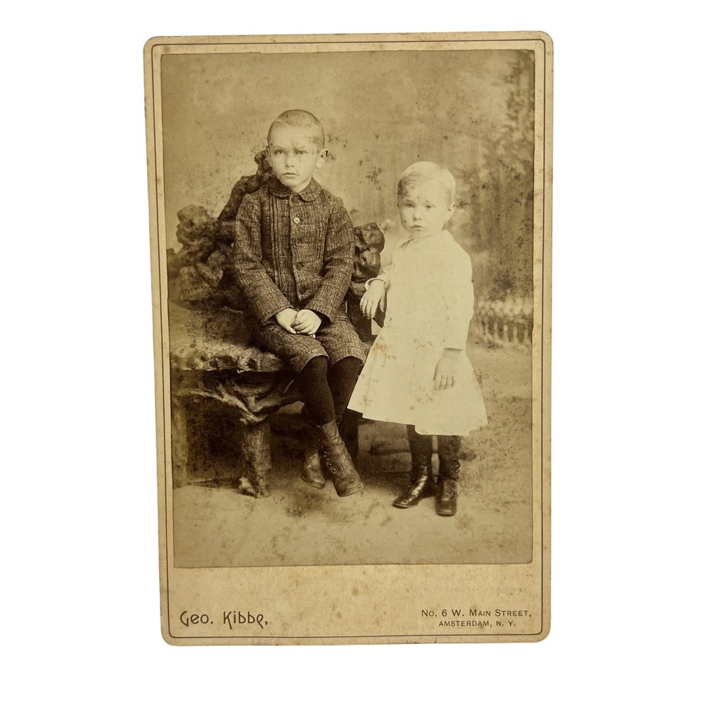 Vintage Geo Kibbe 4x6 Cabinet Card Children Portrait Amsterdam NY Sepia Photo