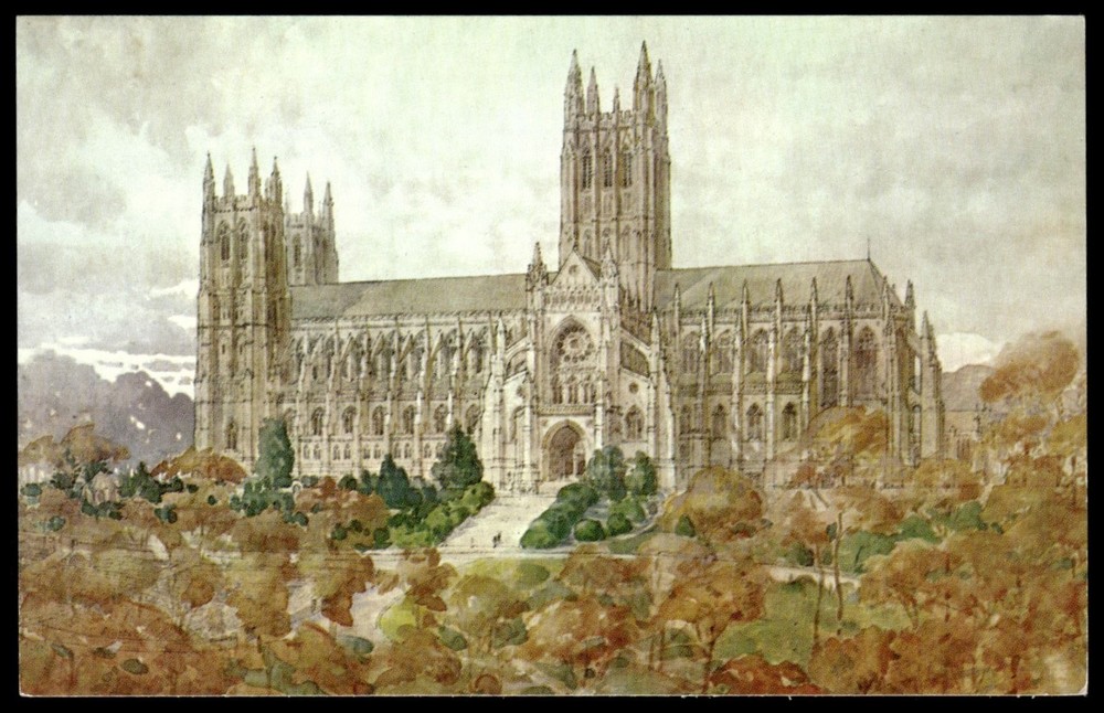 Washington Cathedral Mount Saint Alban DC Architects Watercolor Postcard
