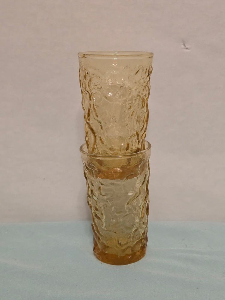 Anchor Hocking Amber Lido Milano Juice Glasses Bumpy Crinkle Vintage Set Of 2