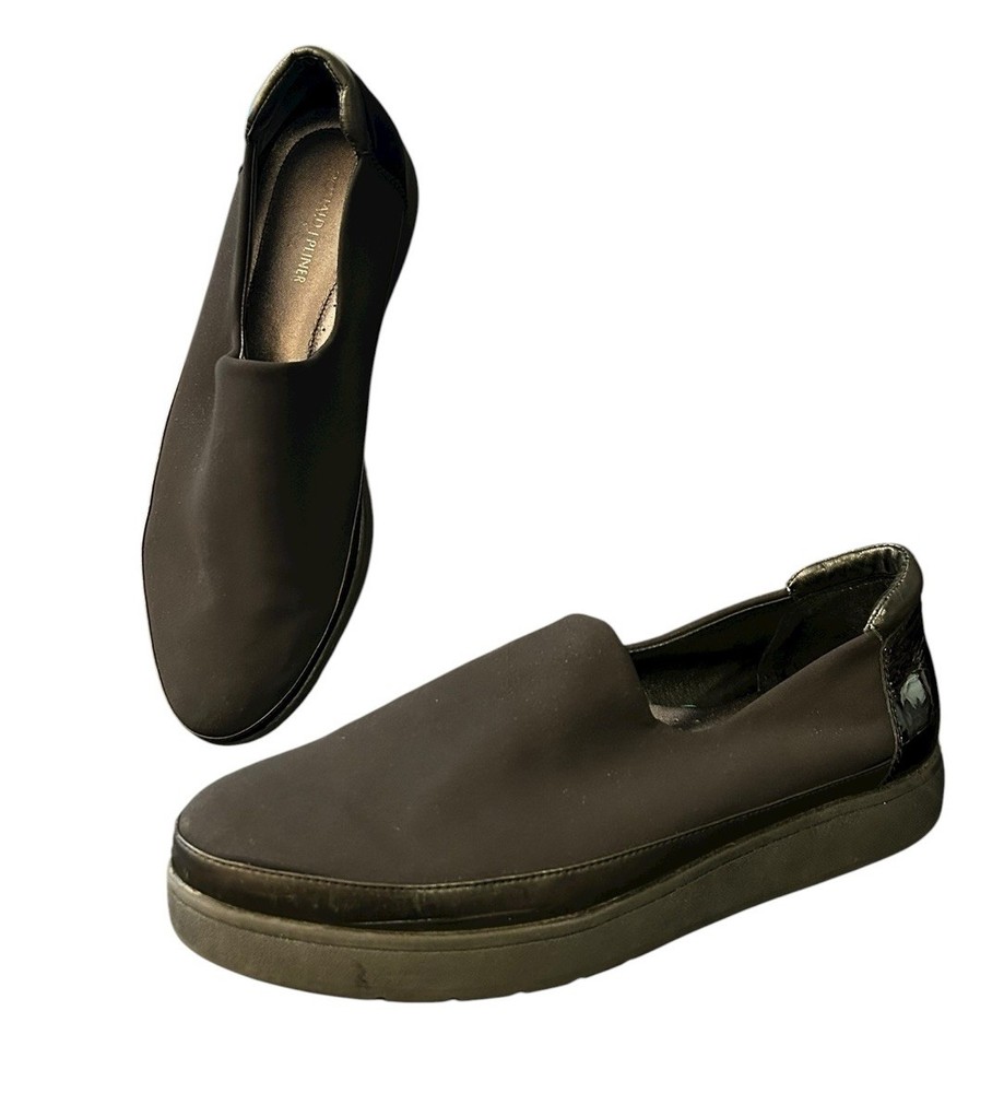 Donald J Pliner 11M Mera-D Black Leather Round Slip On Platform Sneakers READ
