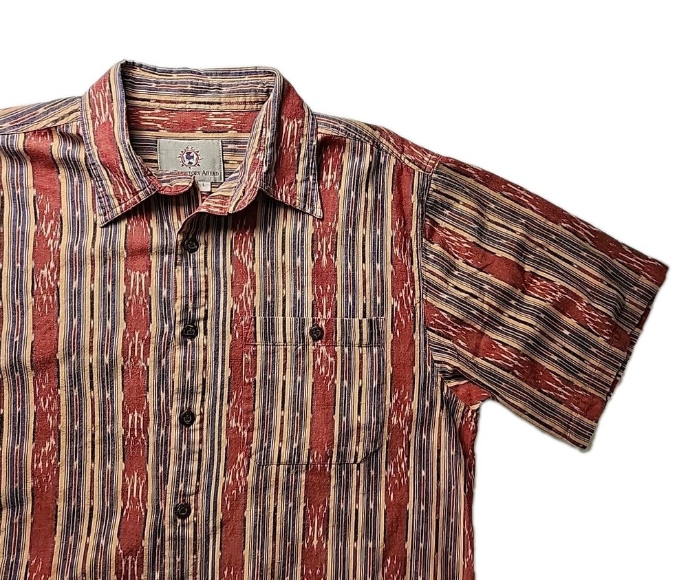 Vintage Territory Ahead Aztec Shirt Men's Large Cotton Southwest S/S Button Up