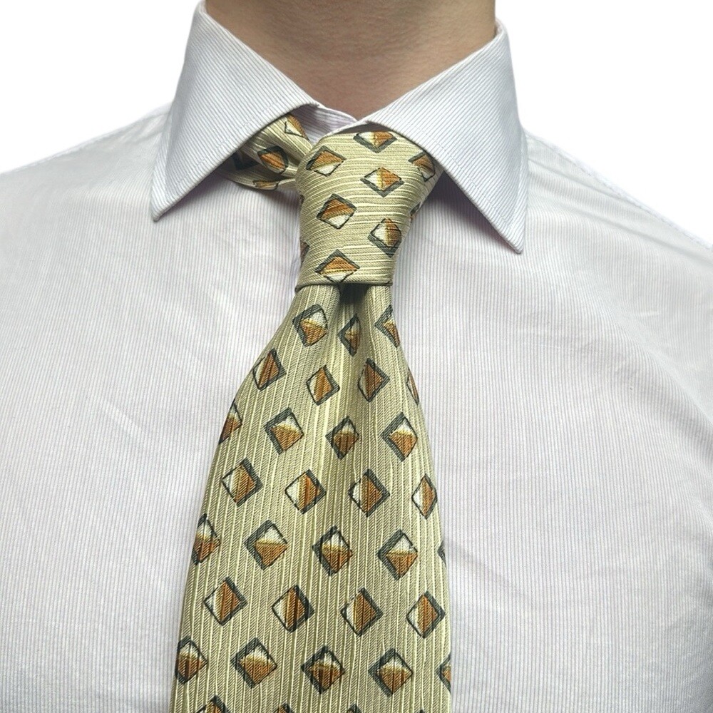Ermenegildo Zegna Bone Beige and Brown Silk Jacquard Signature Tie  