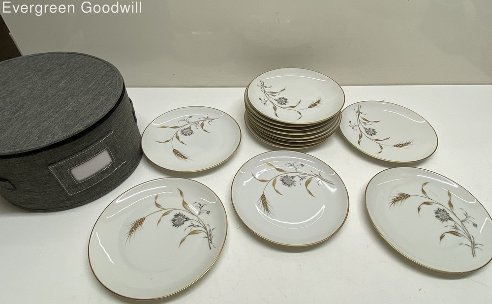 13pc Heinrich H&C Golden Harvest China Salad Dessert Plate Set w/Case