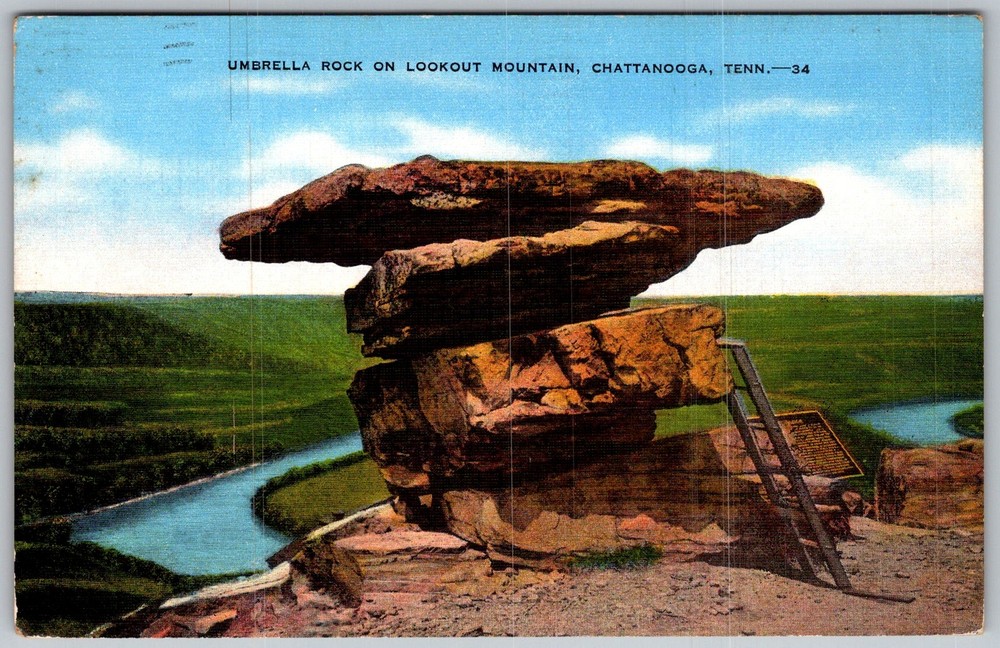 Vtg Linen Postcard Umbrella Lookout Mountain, Chattanooga, TN 1940s