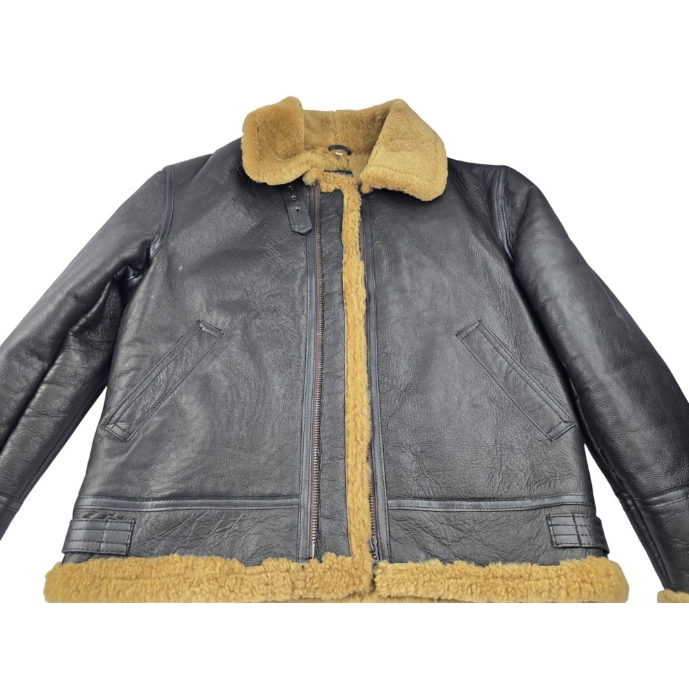 Men's Leather Shearling Sheepskin B-3 Bomber Aviator Air Force Jacket L Uruguay