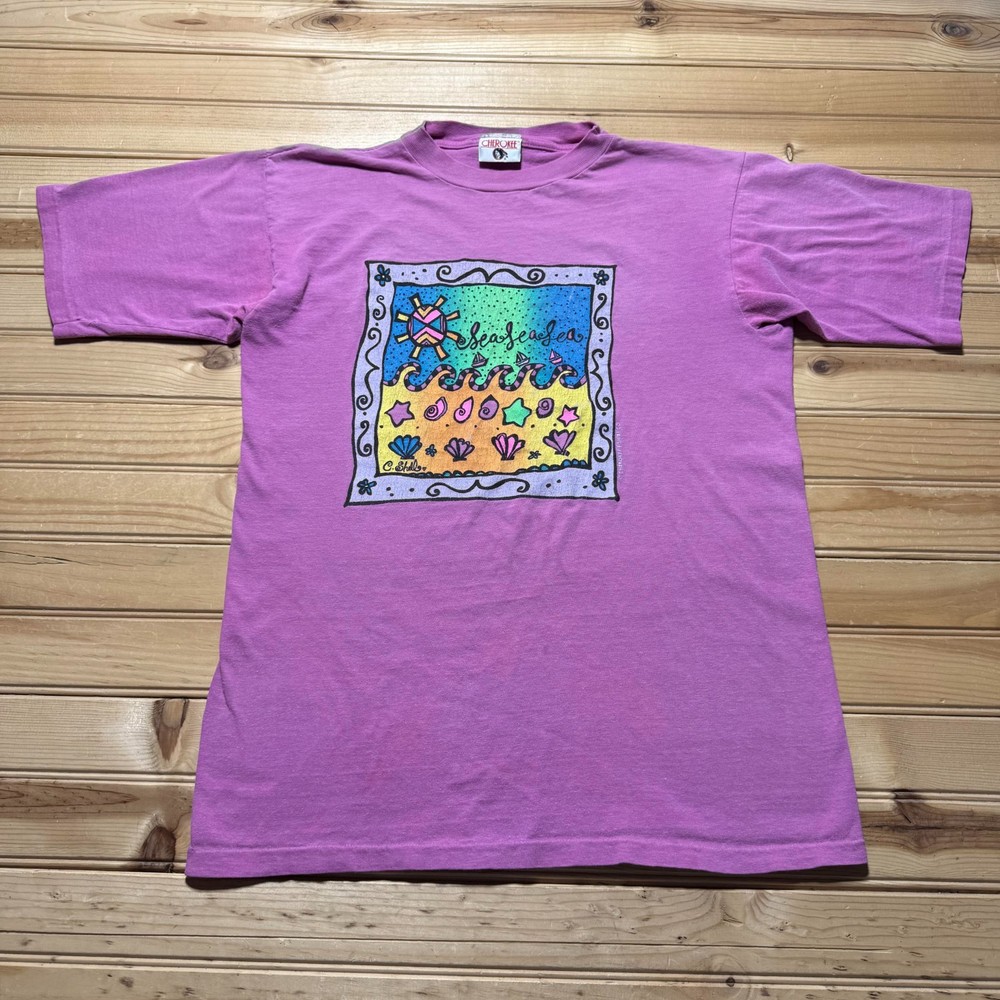 Vintage 90s C Shells Sea Sea Sea Beach Art Coastal Surf Graphic T-Shirt - Medium