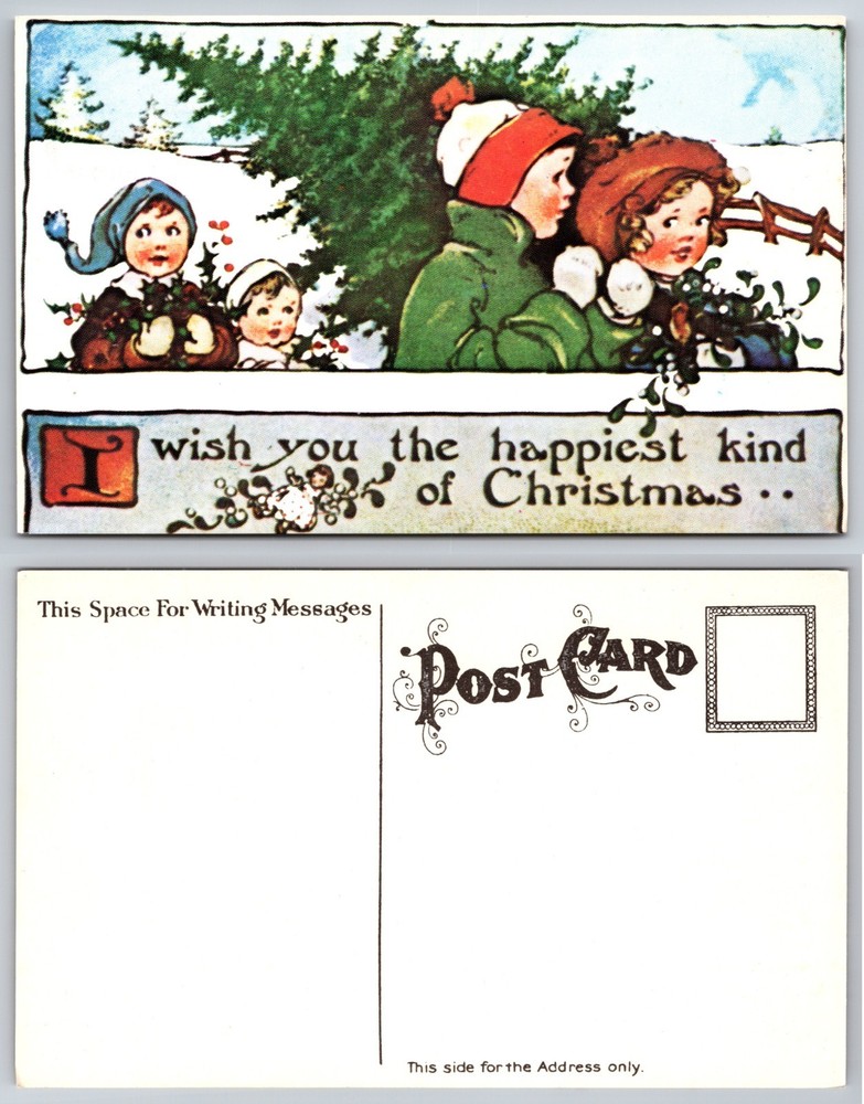 Children Walking In Snow Christmas Postcard