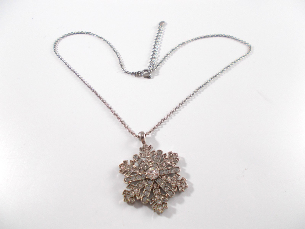 Monet Silver Tone Rhinestone Snowflake Pendant Necklace Free Shipping