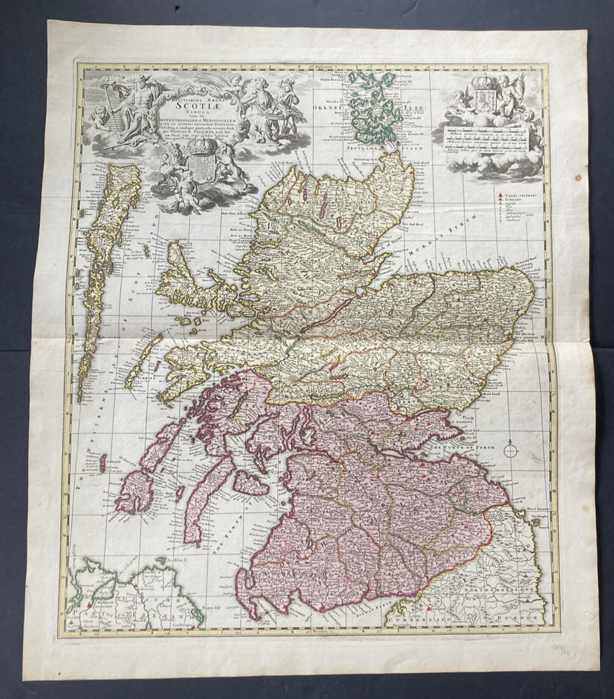 ANTIQUE LATE  17th Century HAND COLORED MAP of SCOTLAND by NICOLAUS VISSCHER II