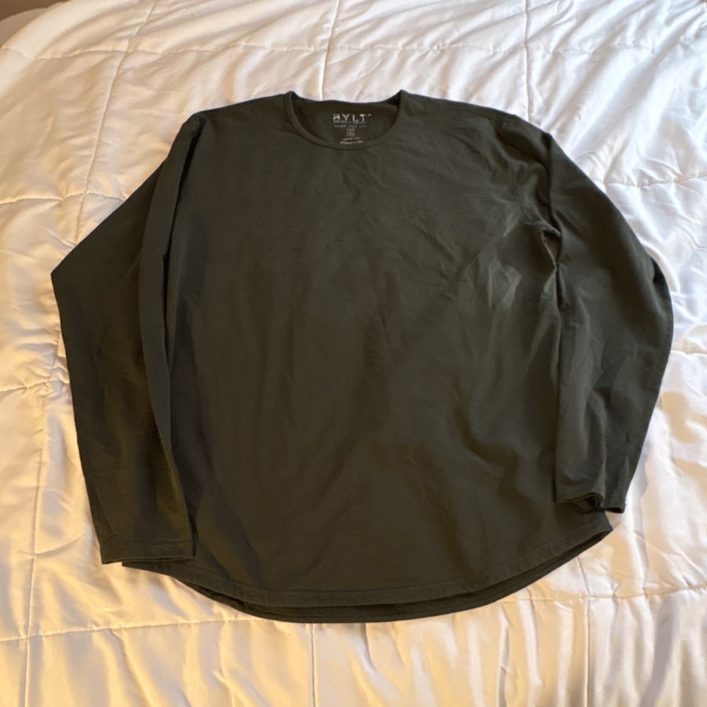 BYLT Men's Olive Drop Cut L/S Lux Crew Neck Long Sleeve T-Shirt XL