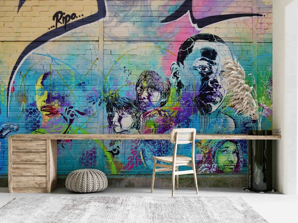 3D Abstract Graffiti People Self-adhesive Removable Wallpaper Murals Wall 140-image
