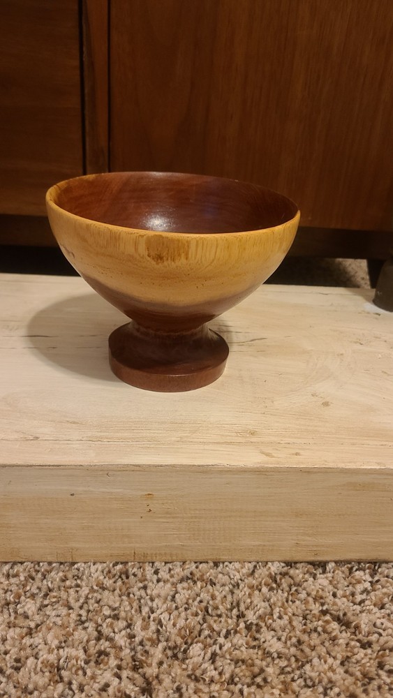 Vintage Hand Turned Mesquite Wood Pedestal Bowl. Artist Signed