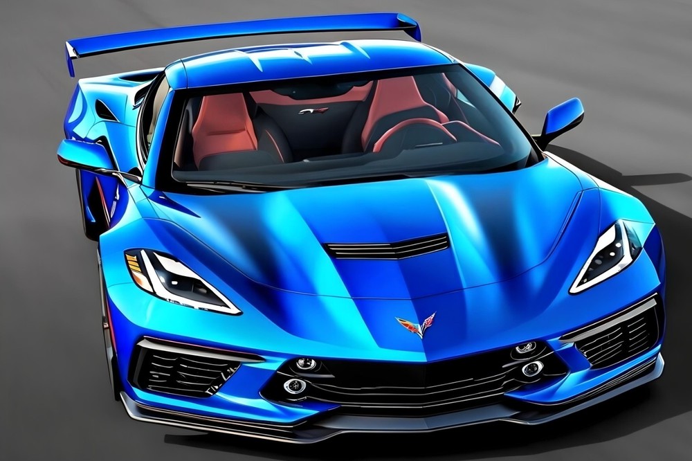 C8 Chevrolet Corvette in blue AI art  | POSTER 13x19 INCH | sports car