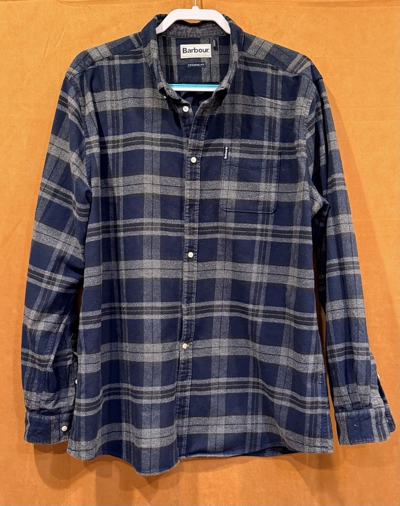 Barbour Flannel Tailored Fit Plaid Button Up Shirt Men’s Size 2XL Long Sleeve