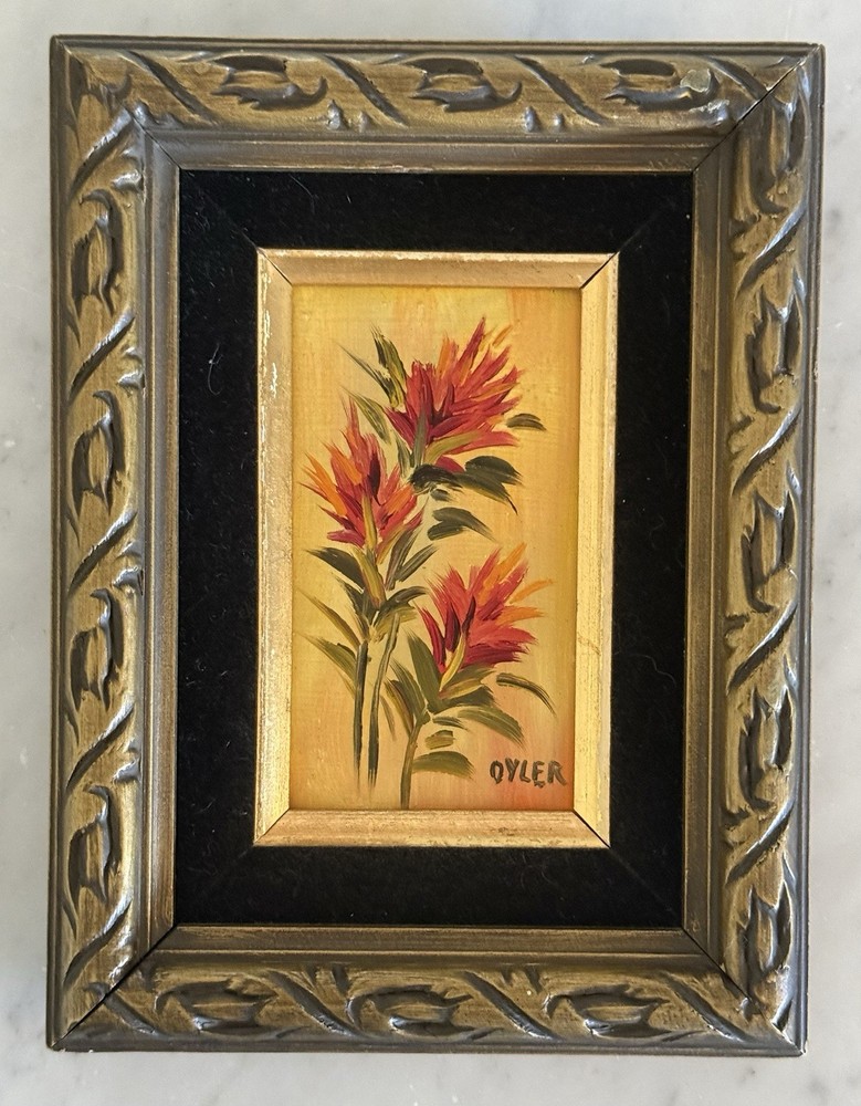 Vintage Signed Original Framed Floral Oil Painting - Indian Paintbrush