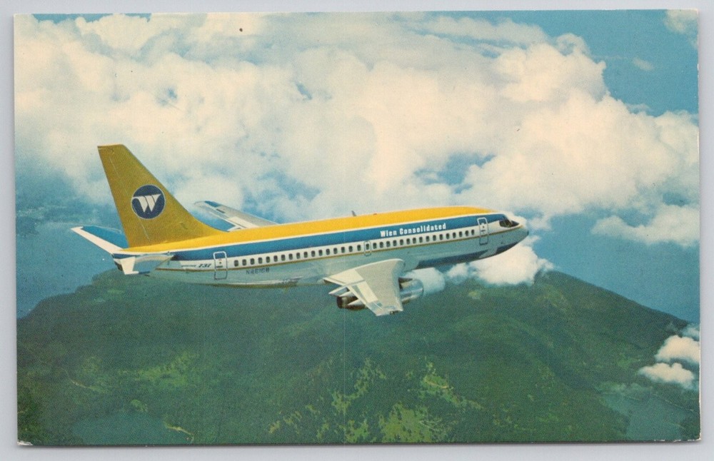 Wien Consolidated Airlines Boeing 737 Jet Alaska Vintage Postcard N4016W