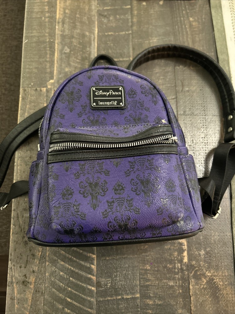 Disney Parks Loungefly Haunted Mansion Purple Black Mini Backpack Rare Damaged