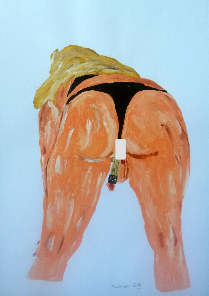 Unique nude erotic painting woman acrylic on paper approx. 21x30cm original