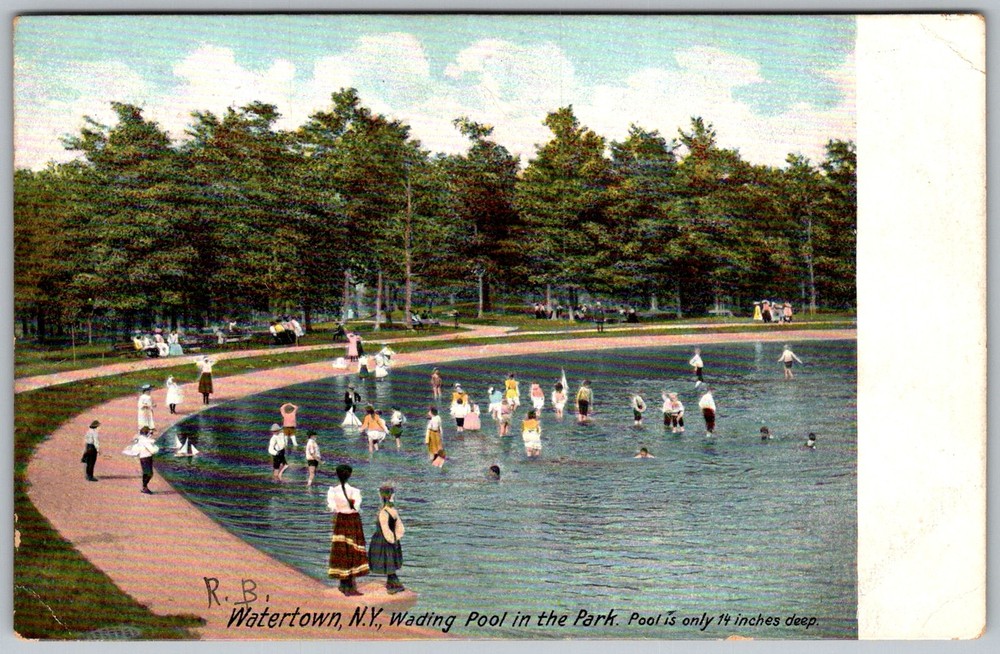 Antique Postcard Wading Pool Park Watertown, NY 1900s