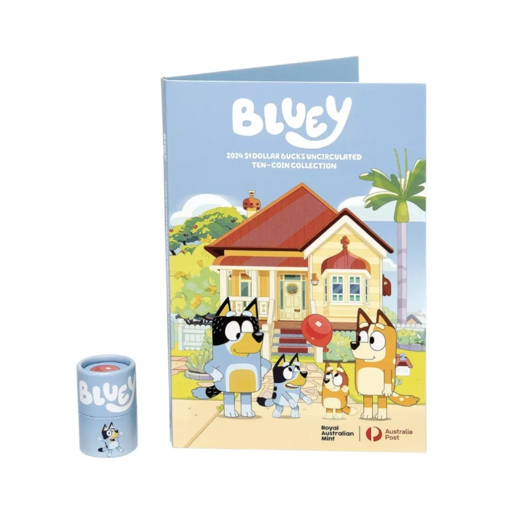 2024 $1 BLUEY 10 Coin Roll Tube unopened with Folder - Chance of a Coloured Coin