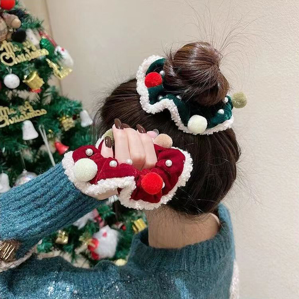 Christmas Plush Edge Decor Hair Scrunchies Ponytail Hair Accessories Elegant