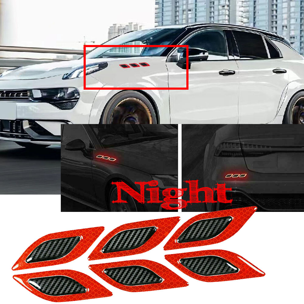 Car Carbon Fiber Reflective Warning Decal Sticker Kit Car Exterior Accessories