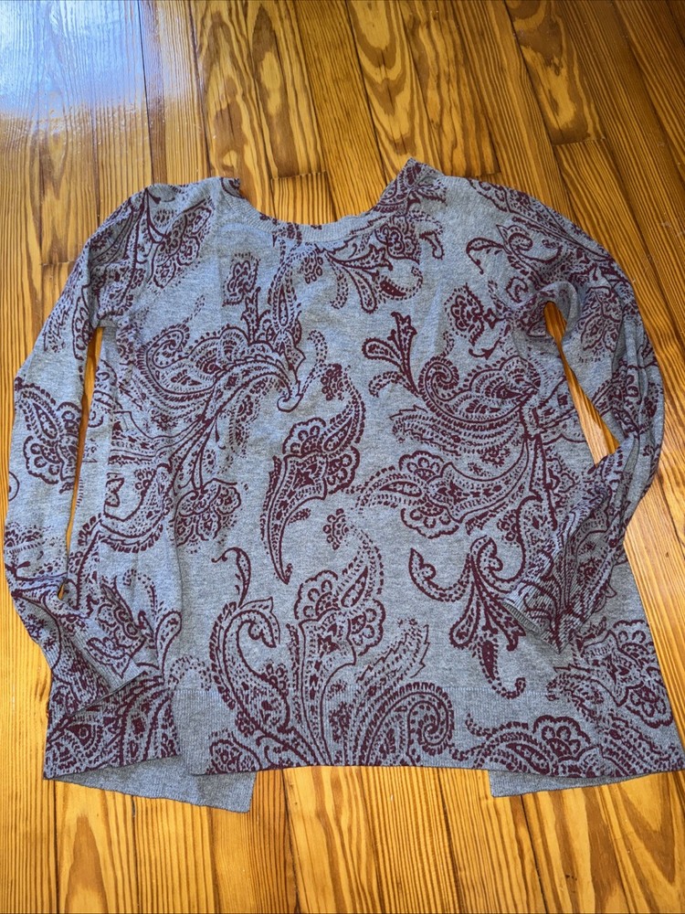 Lucky Brand Women's Gray And Burgundy Long Sleeve Split Back Shirt Size Small