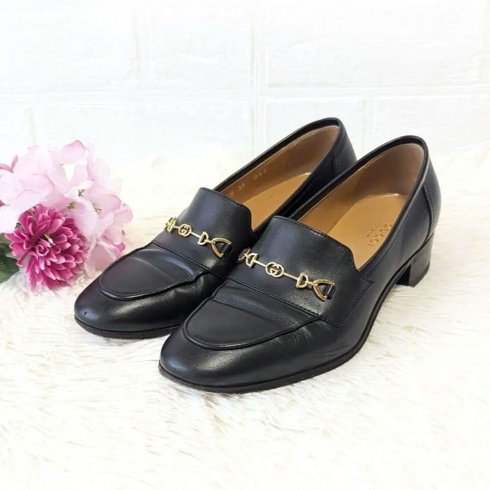 Rare Gucci Interlocking Bit Loafers Black Leather Women's Size 35 (US 5)