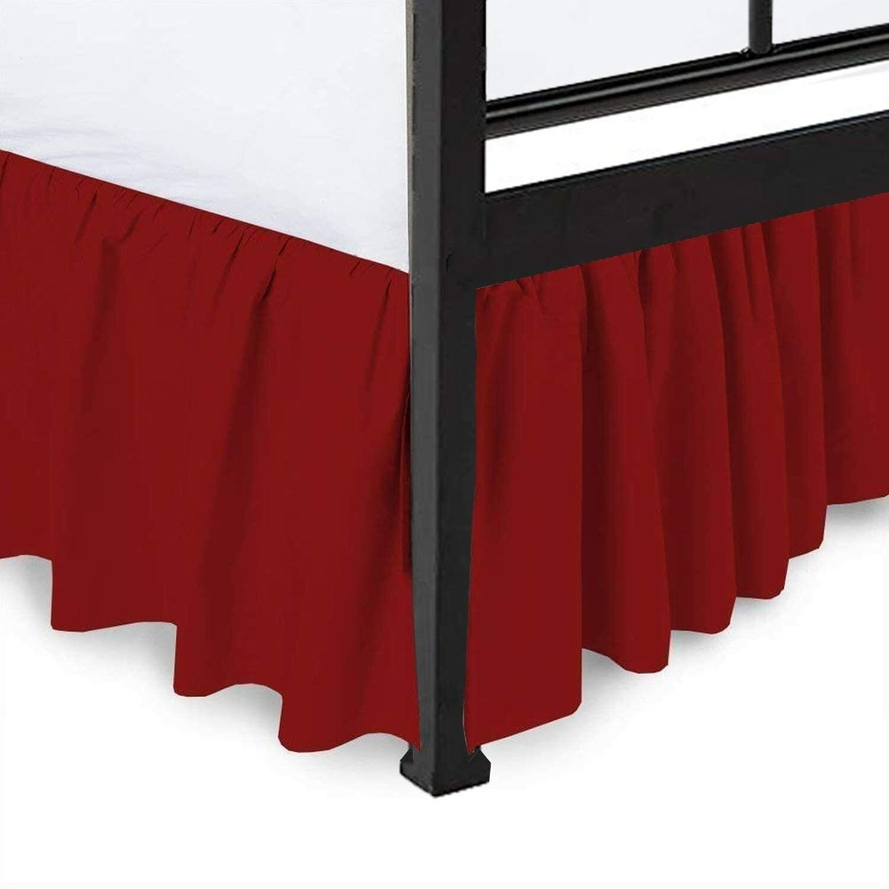 Ruffled Bed Skirt with Split Corners Queen Burgundy 18inch Drop 100%Cotton 600TC